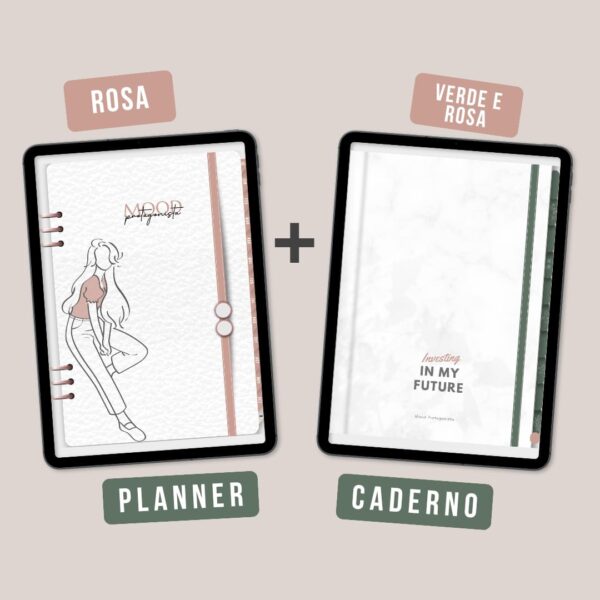 Planner Digital Rosa e Caderno Digital Verde e Rosa