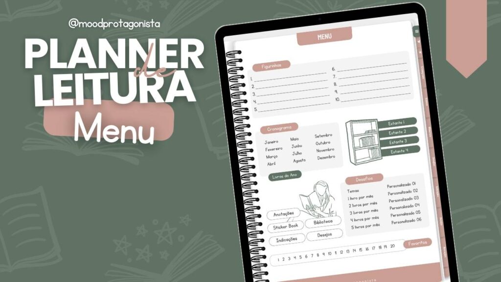 menu do planner digital de leitura