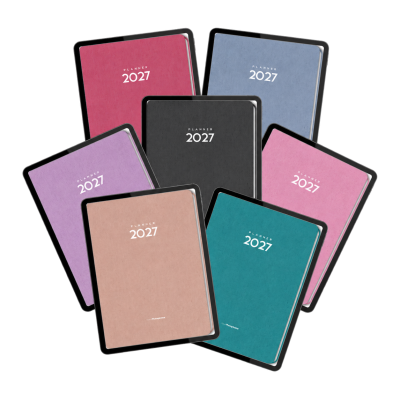 Tablets Planner 2027 em recorte transparente